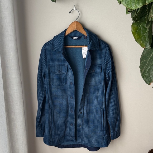 Lands End Jacket Womens Deep Sea Navy Blue Glen Plaid OekoTex Heritage Gorpcore - Picture 1 of 8